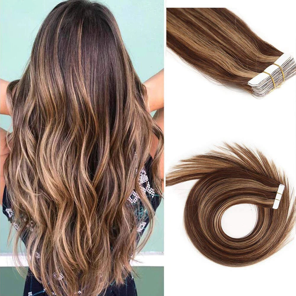 Medium brown mix with dark blonde   Tape In